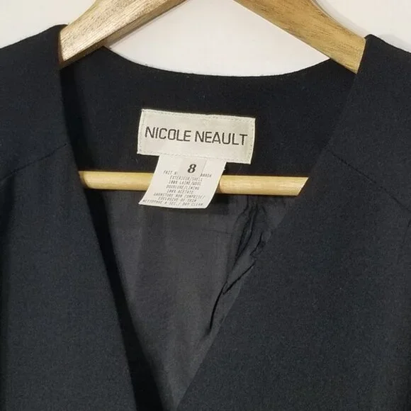 Nicole Neault Vintage Black Retro 100% Wool Bucklet Long Sleeve 80's Dress - Picture 2 of 9